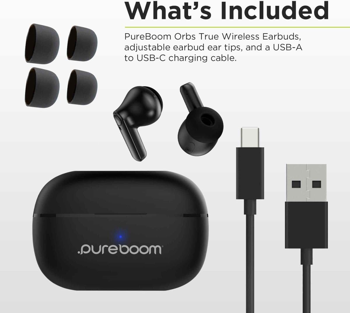 PureGear PureBoom Wireless Earbuds for Enhanced Sound, Touch Control Stereo Headphones in Ear Built-in Mic for iPhone/Android Phones/TV/Laptops, More Devices