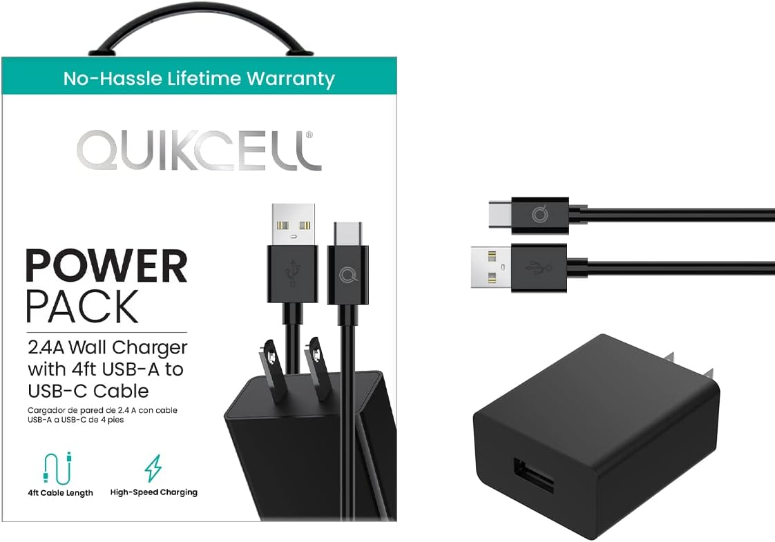 QUIKCELL Power Pack - 2.4A Wall Charger Includes 4ft USB-A to USB-C Cable - AG Deals