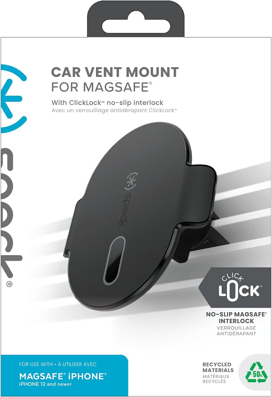 Speck iPhone Car Vent Mount MagSafe Accessory - ClickLock No-Slip Interlock, Ultra Secure Vent Clamp, 360 Adjustable & Lockable Ball Point - Black