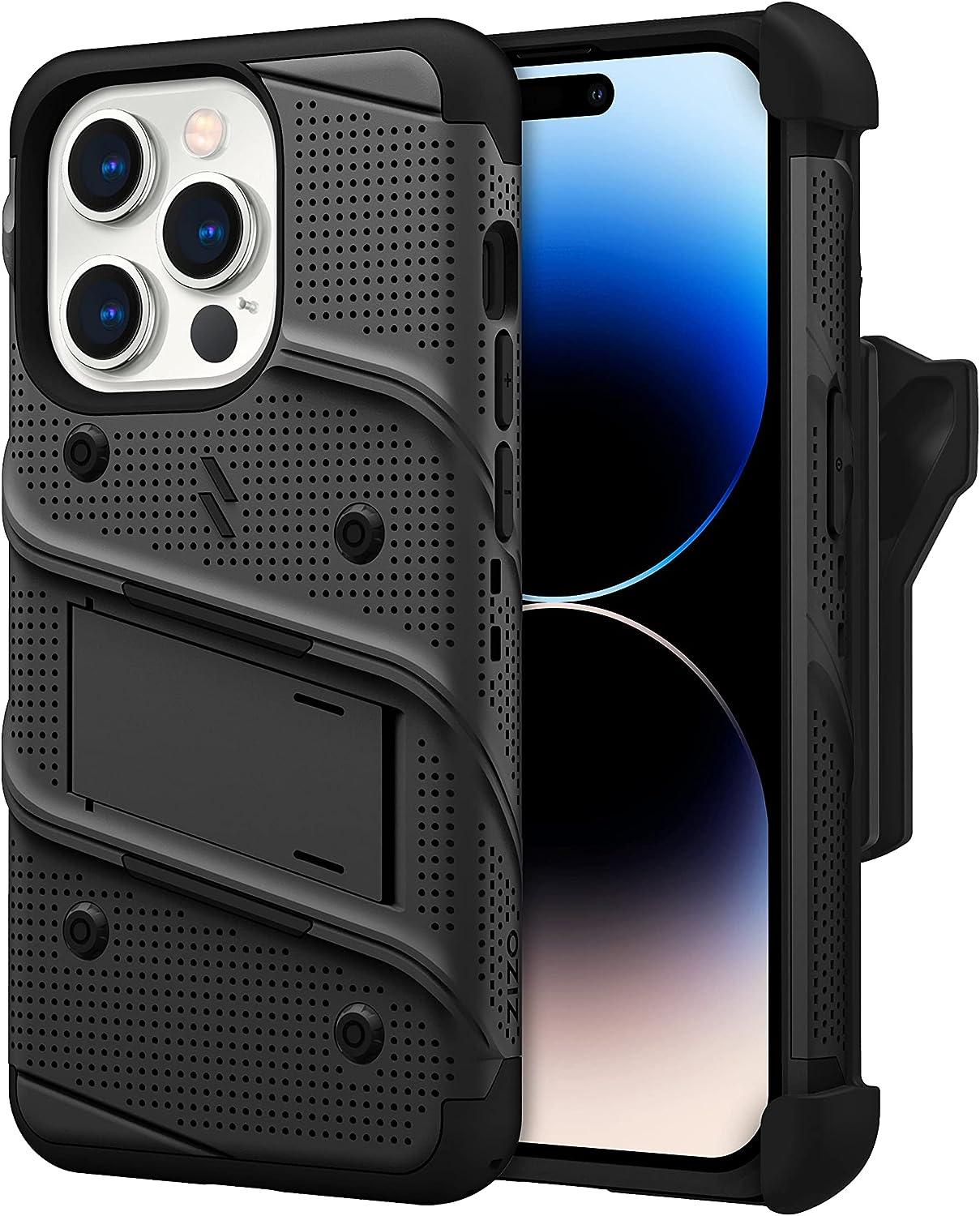 ZIZO Bolt Bundle for iPhone 14 Pro (6.1) Case with Screen Protector Kickstand Holster Lanyard - Black - AG Deals