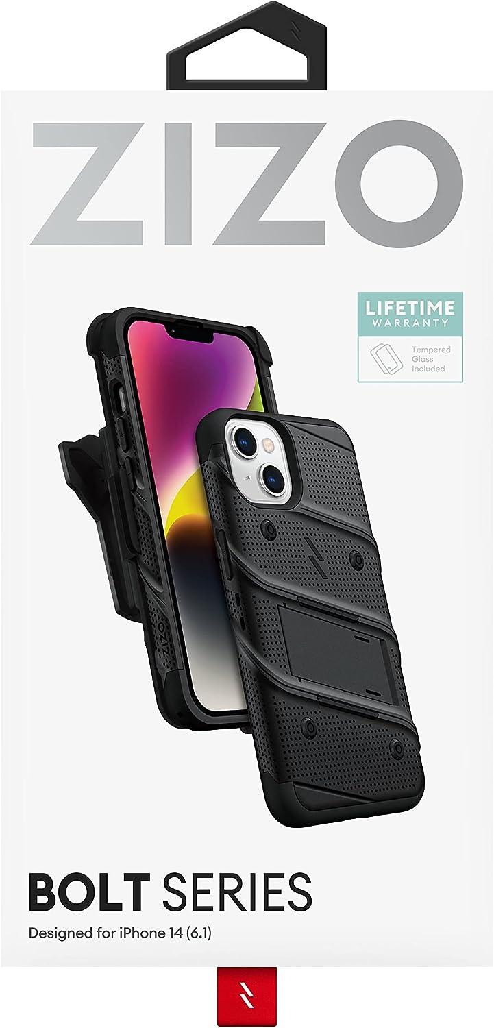 ZIZO Bolt Bundle for iPhone 14 (6.1) Case with Screen Protector Kickstand Holster Lanyard - AG Deals