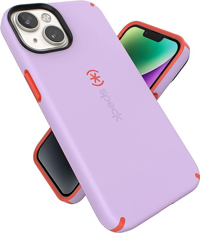 Speck iPhone 13 & 14 Case - Drop Protection, Scratch Resistant, Built for MagSafe Phone Case with Soft Touch Coating - 6.1" Model, Dual Layer Case - Spring Purple/Energy Red CandyShell Pro& - AG Deals