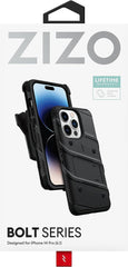 ZIZO Bolt Bundle for iPhone 14 Pro (6.1) Case with Screen Protector Kickstand Holster Lanyard - Black - AG Deals