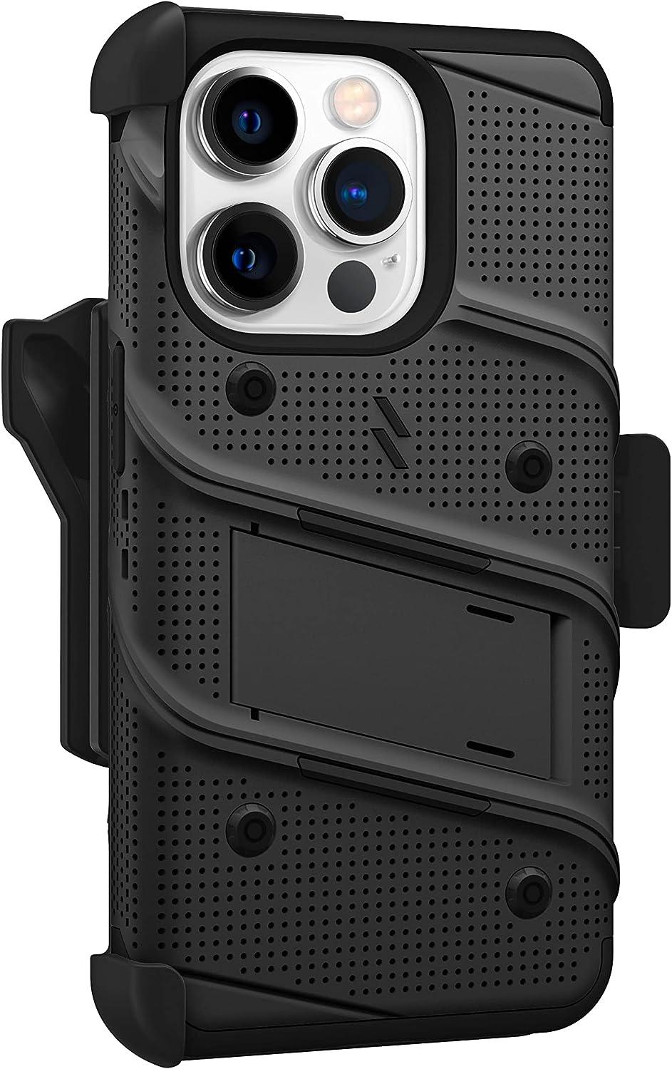 ZIZO Bolt Bundle for iPhone 14 Pro Max (6.7) Case with Screen Protector Kickstand Holster Lanyard - Black - AG Deals