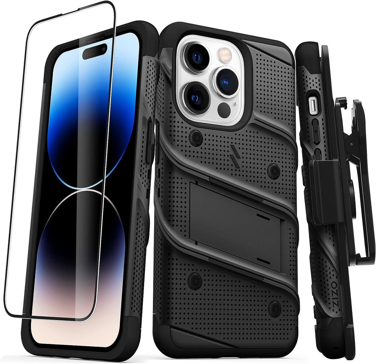 ZIZO Bolt Bundle for iPhone 14 Pro (6.1) Case with Screen Protector Kickstand Holster Lanyard - Black - AG Deals