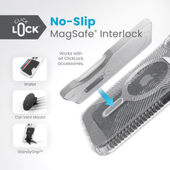 Speck iPhone 15 Case - ClickLock No-Slip Interlock, Built for MagSafe, Drop Protection Grip - for iPhone 15, iPhone 14, iPhone 13-6.1 Inch Phone Case - Presidio Lux Grip Clear/Platinum Glitter